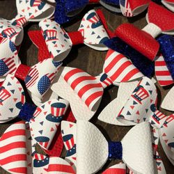 Fourth Of July Faux Leather Hair Bows 