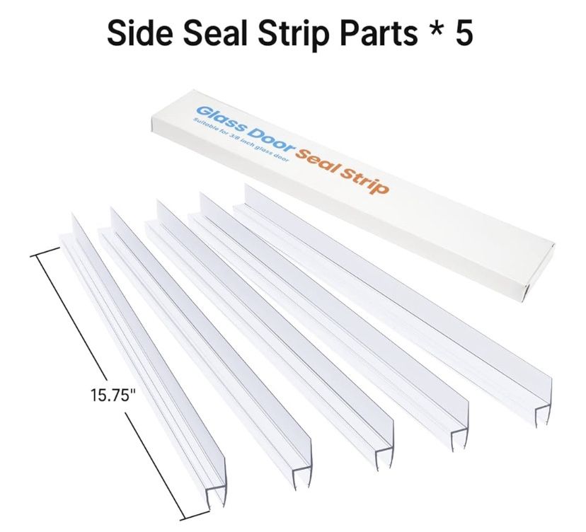 AmazerBath 5 PCS Shower Door Side Seal Strip for 3/8 Inch Glass - 15.75 Inches (2-pack for 10 Total PCS)