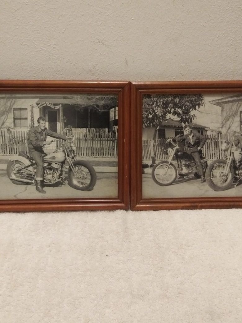 2 VINTAGE PHOTOS ON HARLEY DAVIDSON