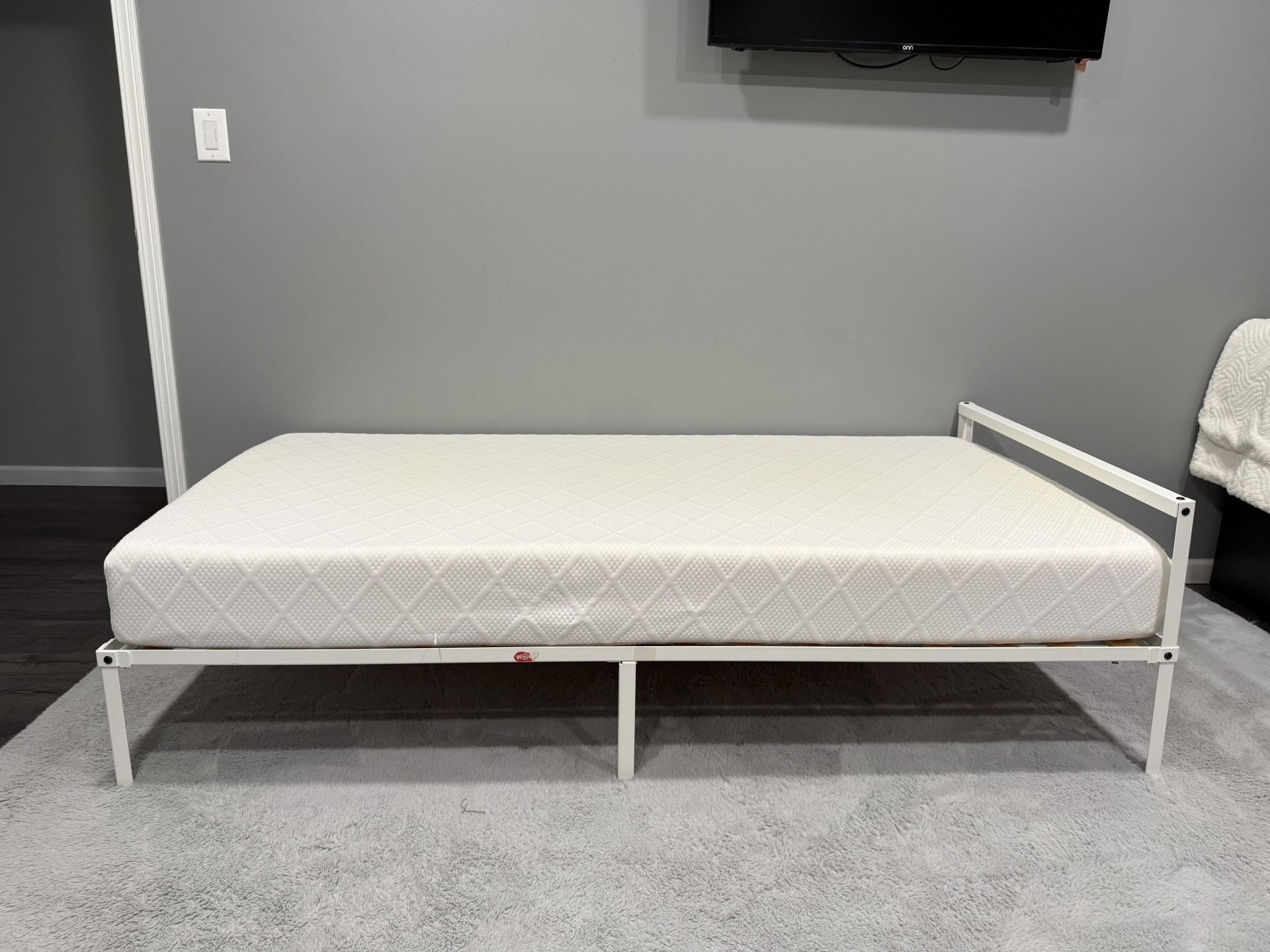 Single Metal Bed Frame + Mattress