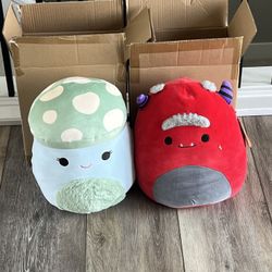 Squishmallows Original 12-Inch Plushes-Bo Lynn Mushroom & Jeb Burgundy Monster, NEW, $15 each