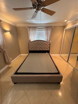 Upholstered Bed Frame with Tufted Headboard Queen