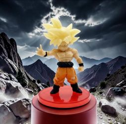 #6) Dragon Ball Z 2.5" Super Saiyan Son Goku Form Gashapon Chibi-Style Figure W/Base. This image features a Super Saiyan Son Goku mini PVC figure from