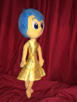 Disney Pixar Joy blue hair Inside Out feelings plush plushie doll 11” tall yellow dress