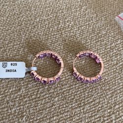 New Pair Of 925 G Earrings Purple Gemstones