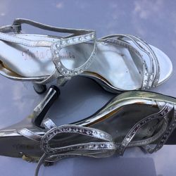 Silver Rhinestone Heels Sz 7