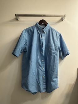 Chaps Easy Care Men’s Short Sleeve Button Down Shirt – Size L – Blue Check