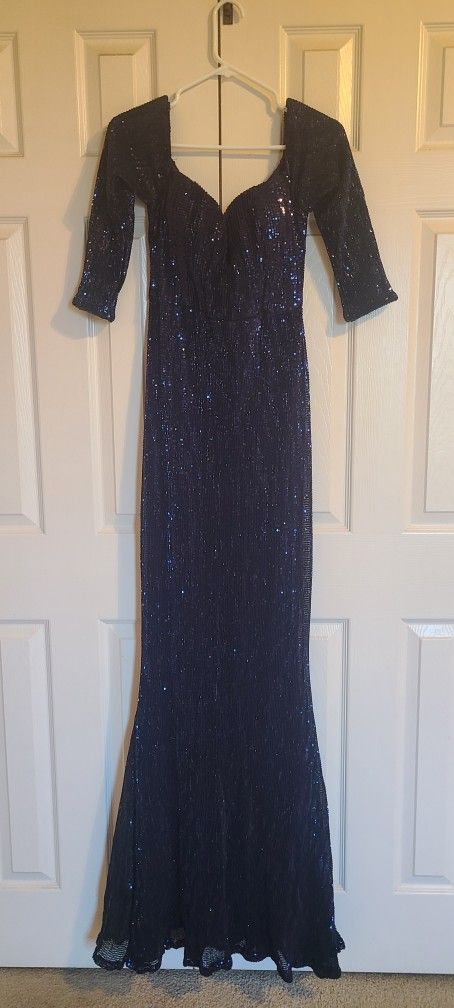 Beautiful Navy Blue Full Sequin Dress XL
