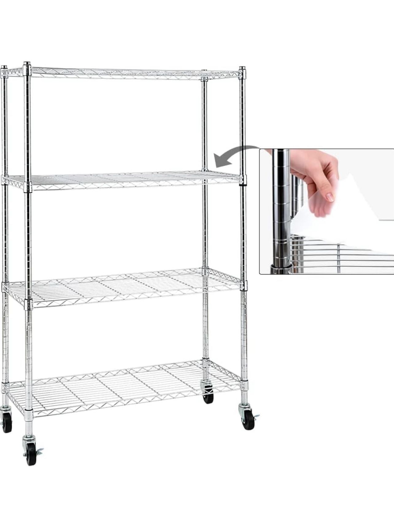 Chrome 4-Shelf Shelving Units and Storage on 3'' Wheels with 4-Shelf Liners, Adjustable Heavy Duty