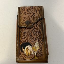 ROOSTER WESTERN LEATHER POUCH BELT LOOP PHONE HOLSTER CASE 