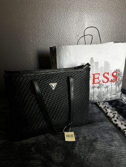 Black Woven GUESS Silvana tote bag