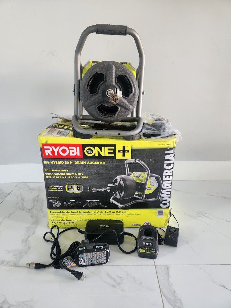 RYOBI ONE+ 18V Hybrid Drain Auger Kit with 50 ft. Cable, 2 Ah Battery