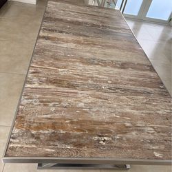 Dinning table wood and silver metal 6-8 seatings