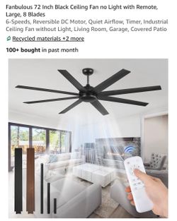 72 Inch Black Ceiling Fan no Light