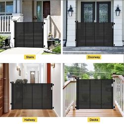42” Extra Tall Retractable Baby Gates with Rods, Extends up to 60” Wide, 
