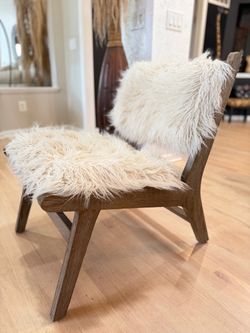 World Market shaggy faux Fur Mid-Century Wood Accent Chair