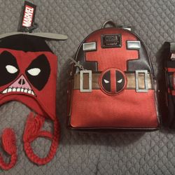 Marvel Deadpool Tassel Beanie, Loungefly Backpack & Socks