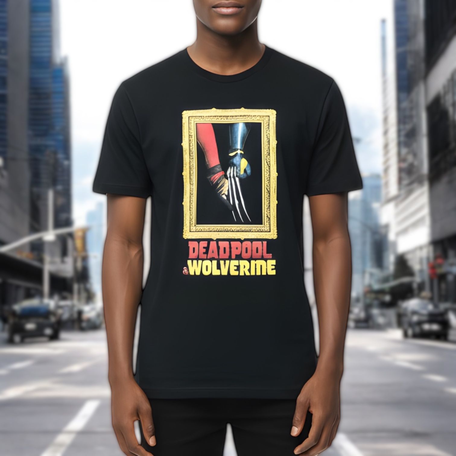 Marvel Studios Men’s Black Deadpool and Wolverine Graphic T-Shirt Sz L