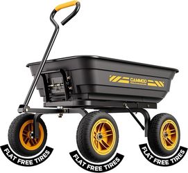 B424 $75  10-in NO-FLAT TIRES 600lb Heavy-Duty Garden Dump Cart 4 Cu.Ft. Utility Wagon with Quick-Release Dumping & Prime Grade 100% Virgin Polypropyl