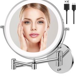 NEW IN BOX - Wall Mounted Makeup Mirror with Lights,Rechargeable 1X10X Wall Mount Lighted Magnifying Mirror,Double Sided Wall Mirror for Bathroom,3 Co