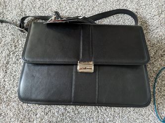 NEW! Samsonite Black Leather Flap-Over Locking Business Briefcase
