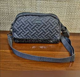 NWOT Grey Lug Punter RFID Crossbody Bag Black Glitter Base Gunmetal Hardware