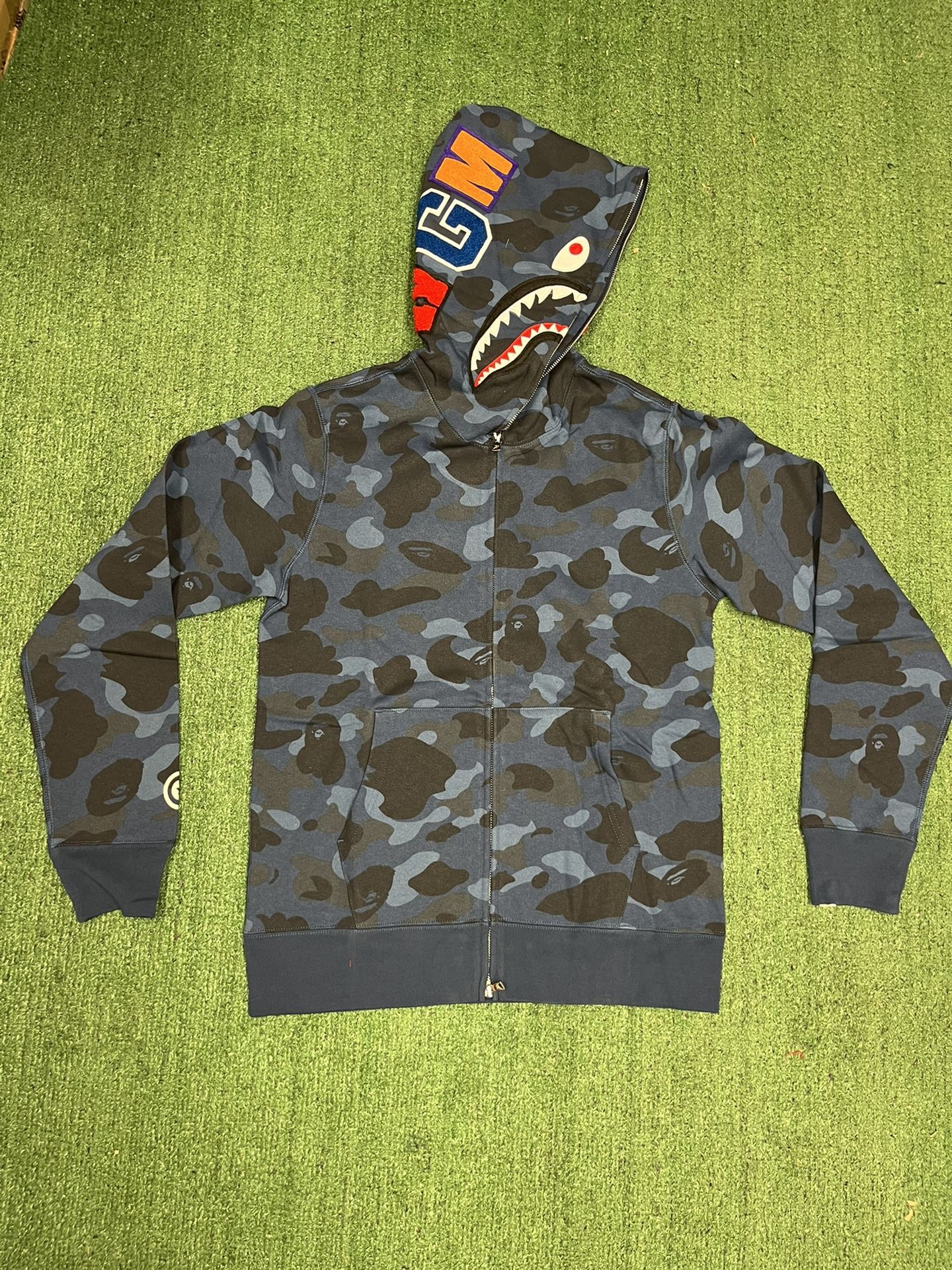 Bape Color Camo Shark Full Zip Hoodie Navy Blue