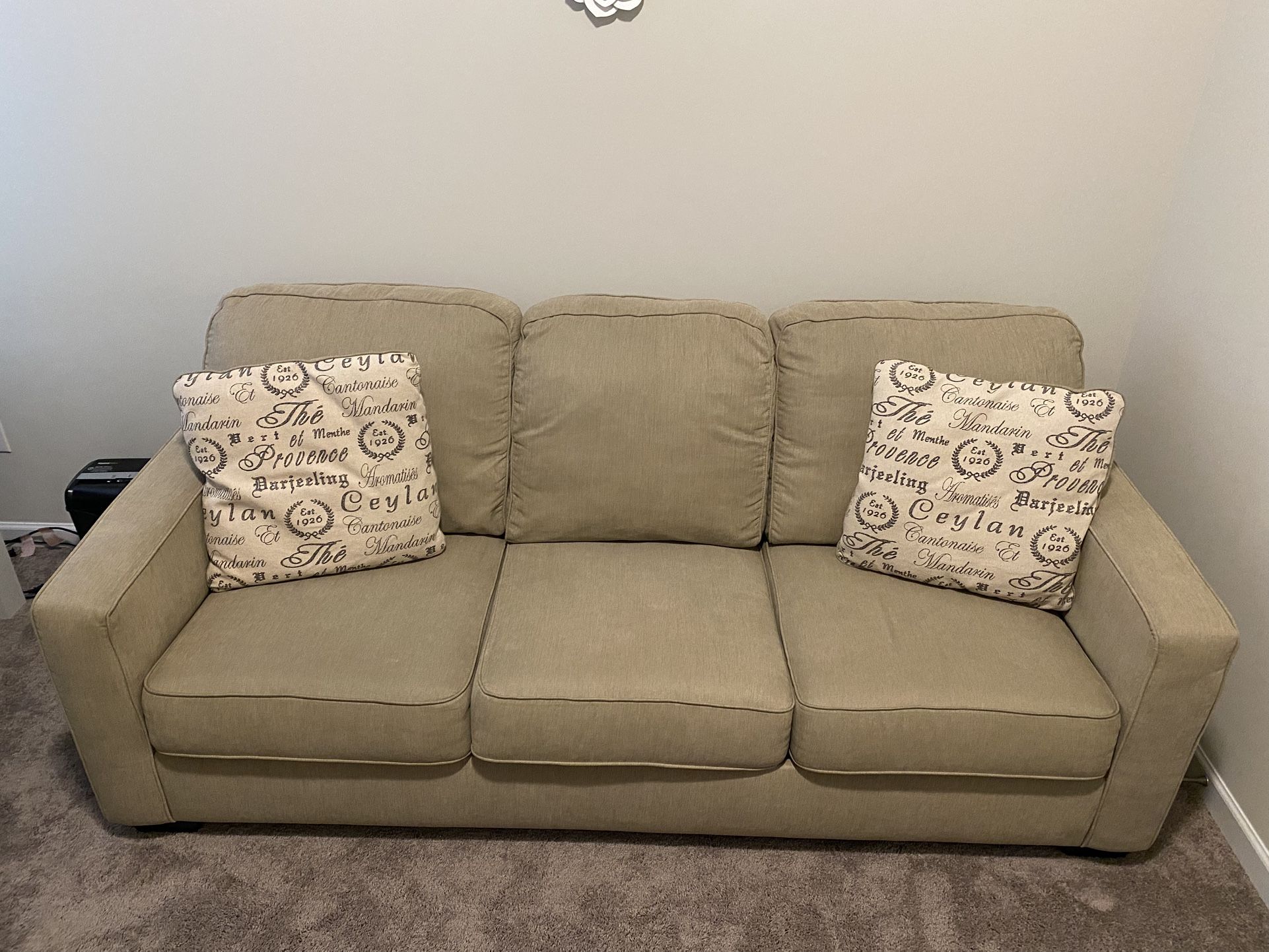 Beige Sleeper Sofa with Pull-Out Mattress