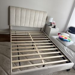 Beige full size velvet tufted bed frame