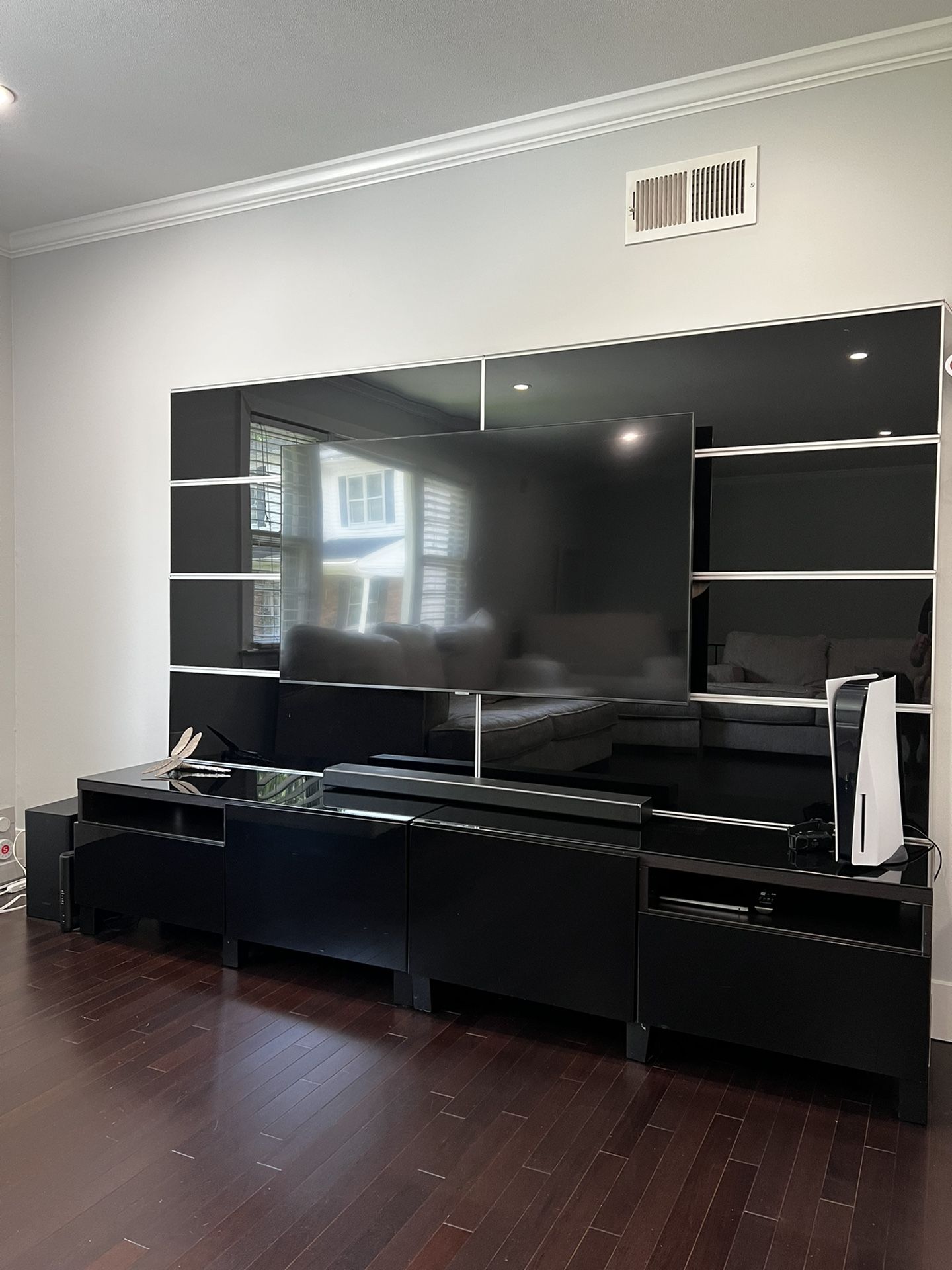 Large Tv Stand Hides Wires With Mount
