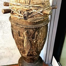 Authentic African Standing Drum with Drumsticks