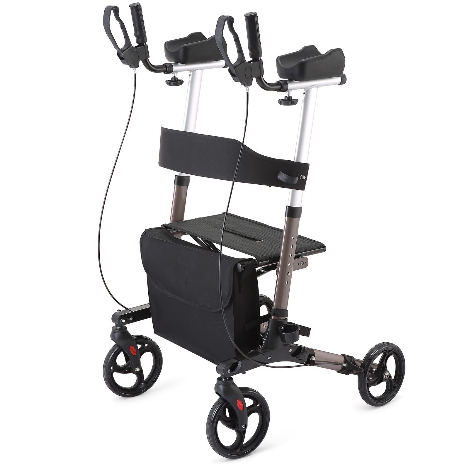 Lightweight Upright Rollator for Seniors,Stand Up Rolling Walker, Mobility Walking Aid with Backrest Seat and Padded Armrests