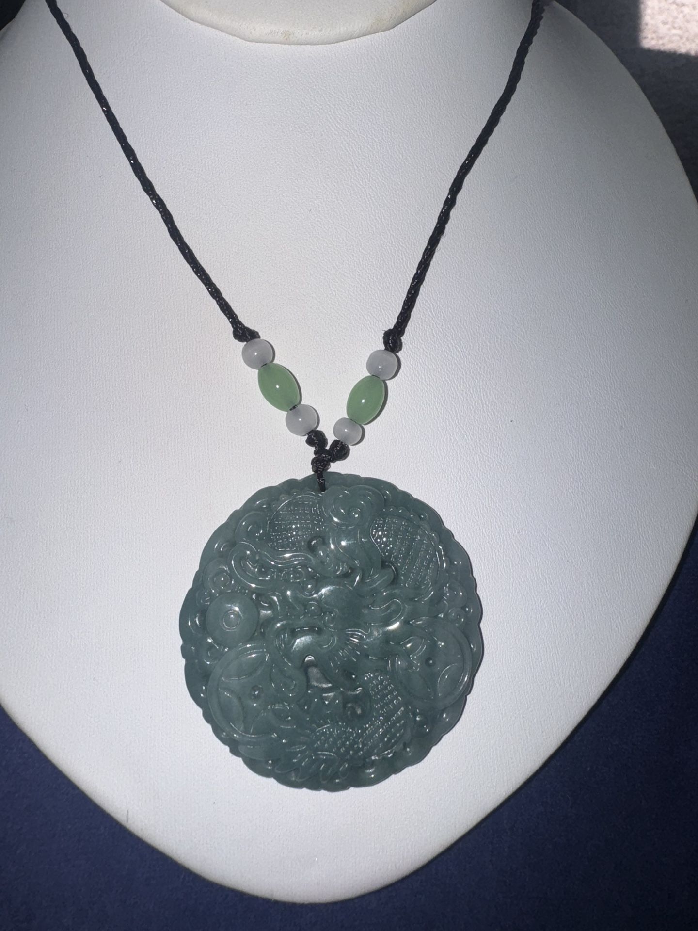 NEW Large Carved Jade Pendant w/Jade Beaded Accents