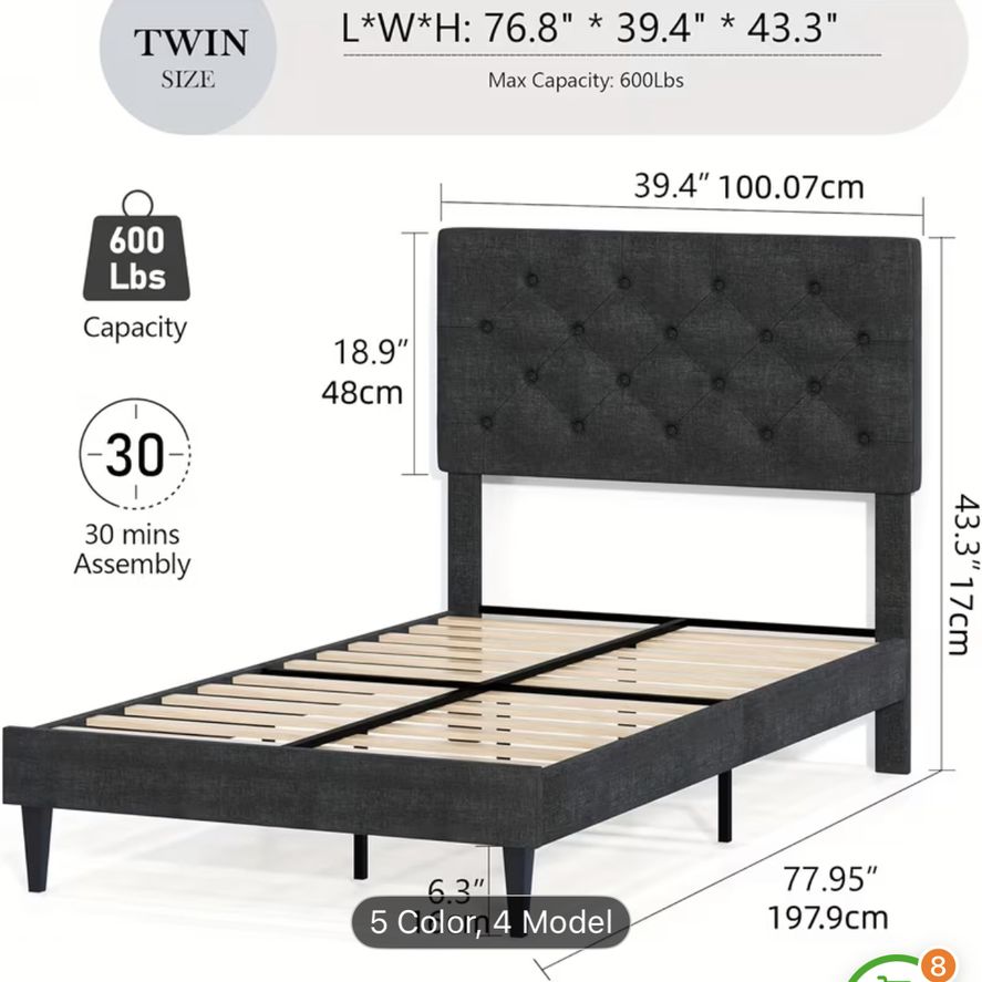 Twin bed frame and mattress