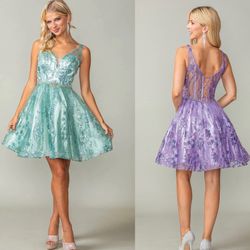 New With Tags Lace Overlay Floral Corset Back Short Formal Dress & Homecoming Dress $105