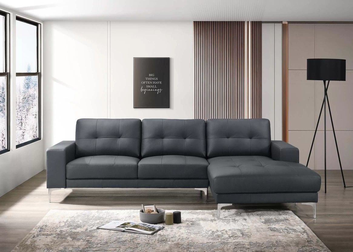Brand New Black Leather Modern Style Sectional Sofa 