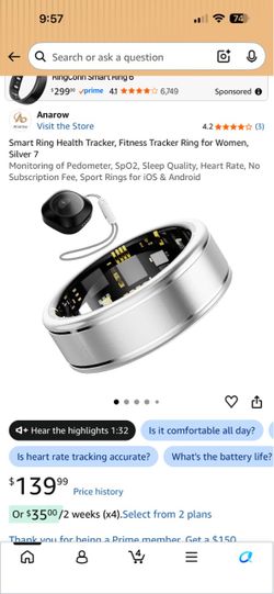 Anarow Smart Ring Health & Fitness Tracker size 11