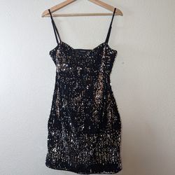 Zara Basic Black and Silver Sequin Embellished Mini Dress