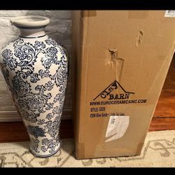 Claybarn Blue Garden 20" White Tall Vase Blue Large