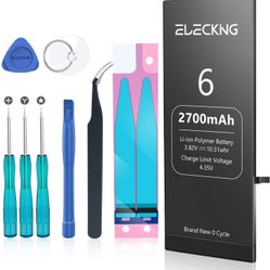 2700mAh Battery Replacement Compatible with iPhone 6, High Capacity Replacement Battery (for IP6 Only) with Professional Repair Tool Kits, Adhesive St