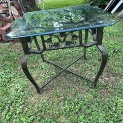 Wrought Iron Glass Top Side Table