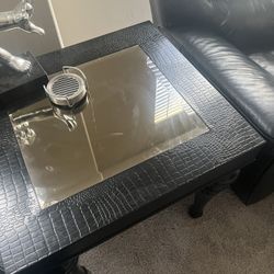 Two End Tables With Design And Glass Mirror w/large Matching Wall Mirror