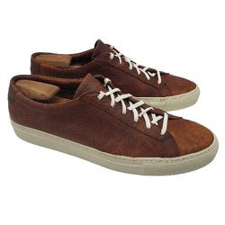 GUSTIN Mens Thick Sole Calf Brown Textured Leather Sneakers Size 14 M Shoe Italy