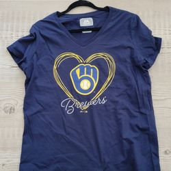 Majestic Brewers Navy and Yellow Heart Tee NWOT Size XL 