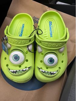 NWT Crocs Monsters Inc Mike Wazowski Clogs Green Youth Kids Size J2