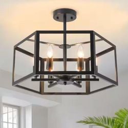 20-inch 6-Light Black Semi Flush Mount Ceiling Light