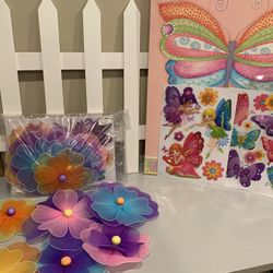 New Hearth Song Garden Fairy Wall Stickers, Picket Fence and Butterfly Painting