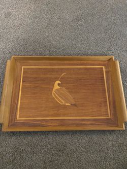 Vintage MCM Habitat International Wood Inlay Quail Serving Tray - Made in Philippines