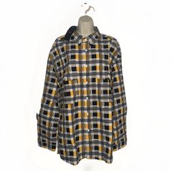 Large Men Button Up Shirt Yellow Black White Plaid Long Sleeve Collar Levi’s NWT