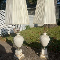1960s Antique Milk Glass Marble Bottom Lamp 
